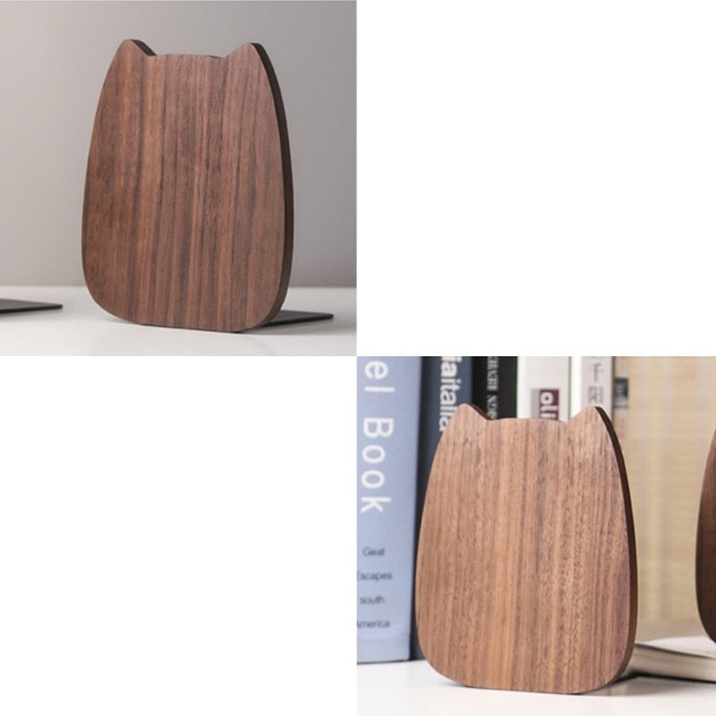 Serre-Livres Chat Élegance en Bois