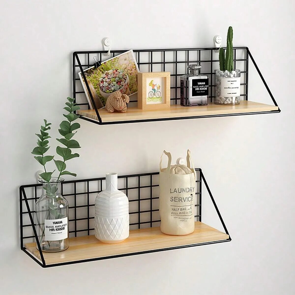 Élégante Étagère Murale en Bois et Métal Moderne