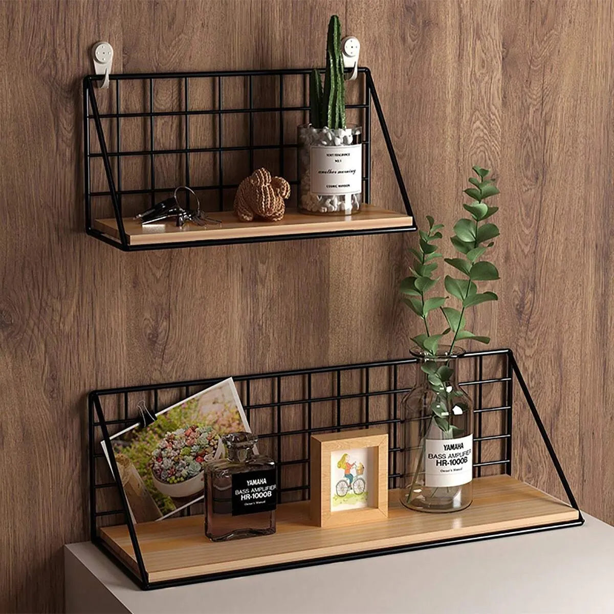 Élégante Étagère Murale en Bois et Métal Moderne